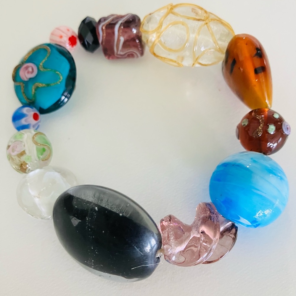 Estate Multicolor Murano  Handcrafted Glass Bracelet/Beautiful Colorful Accents